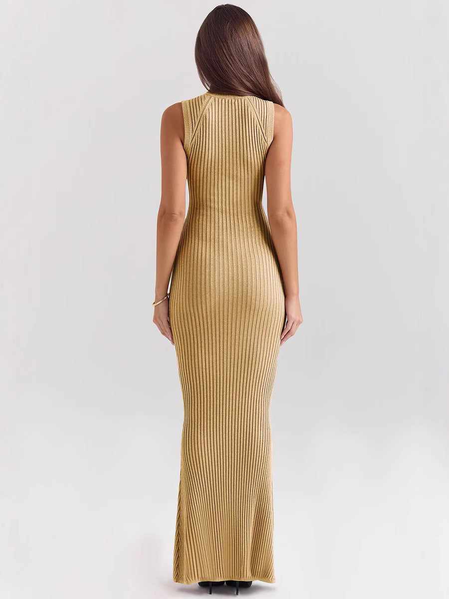Knitted High-Neck Sleeveless Mermaid Dress